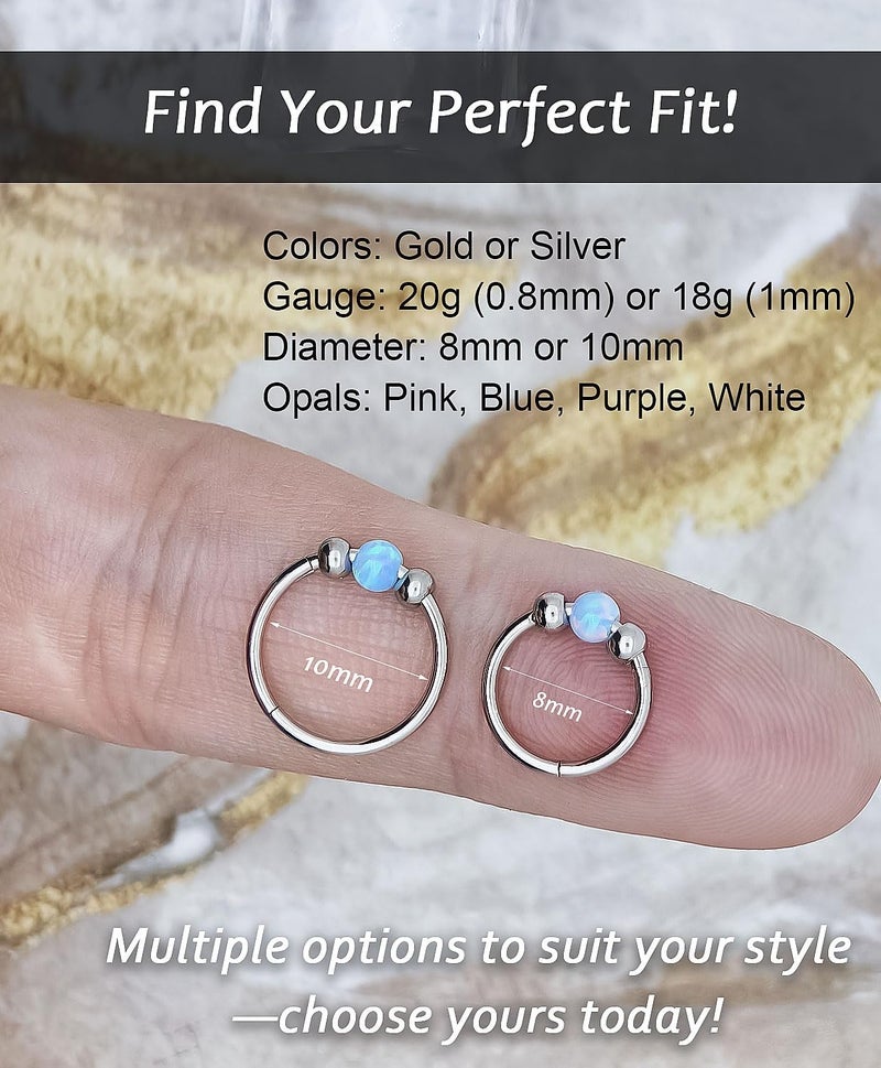 AMASIS Opal Nose Ring Studs Horseshoe Nose Rings Hoops Stud 316L Stainless Steel Nose Rings Round CZ Square Screw L Shaped Nose Stud Hypoallergenic Nostril Piercing Jewelry for Women Men - Image 3
